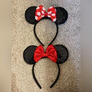 Sequin Minnie Mouse Ear Headbands with Red Bow (Set of 2)